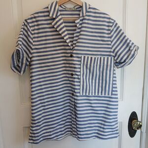 Everlane 100% Cotton Striped Short Sleeve-Poplin Shirt Sz M